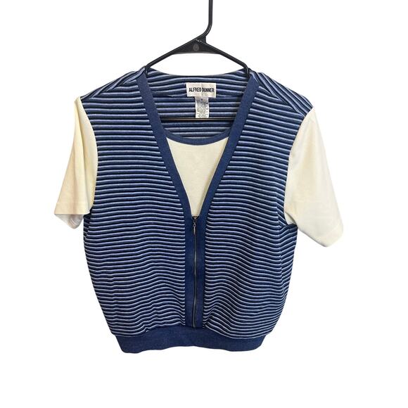 Vintage 90s Alfred Dunner Short Sleeve Blue Zip Sweater Vest Size Small - Picture 1 of 8